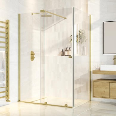 1400x800mm Brushed Brass 8mm Glass Frameless Rectangular Sliding Shower Enclosure - Denver