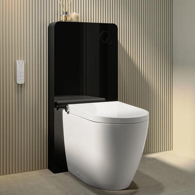 Back to Wall Smart Bidet Japanese Toilet with Black Glass Cabinet