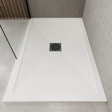 ALMOST PERFECT - 1400x800mm Rectangular Anti-Slip 25mm Slimline White Stone Resin Shower