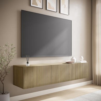 Multifunctional Oak Ribbed Floating TV Stand - TV's up to 75" - Hazel