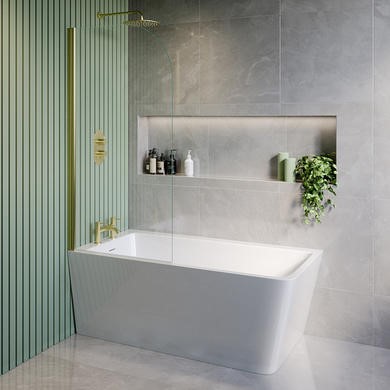 Freestanding Shower Bath Single Ended Left Hand Corner with Brass Bath Screen 1500 x