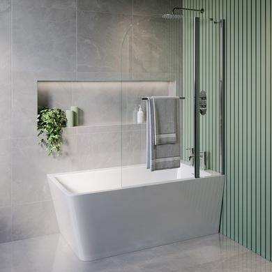 Freestanding Single Ended Right Hand Corner Shower Bath with Chrome Bath Screen with