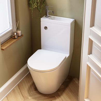 Close Coupled Closed Back Toilet with Sink on Top & Chrome Fittings Cloakroom Suite -