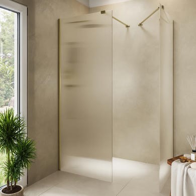 1400x800mm Brushed Brass Ribbed / Fluted Glass Double Shower Screen for Wet Room & Walk