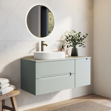 1200mm Green Fluted Wall Hung Countertop Vanity Unit with Round Ceramic Basin - Melbourne