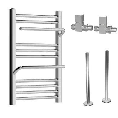 Chrome Towel Radiator 650 x 600mm with Pipe Kit and Straight Valves – Nazco