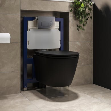 Matt Black Wall Hung Rimless Toilet with Soft Close Seat