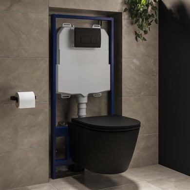 Matt Black Wall Hung Rimless Toilet with Soft Close Seat