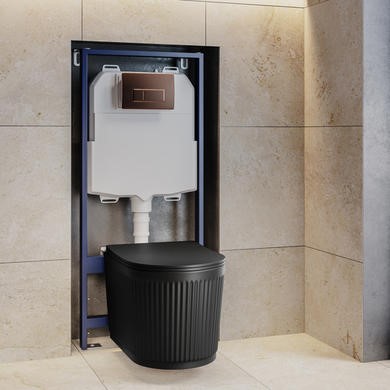 Matt Black Fluted Wall Hung Rimless Toilet with Soft Close Seat
