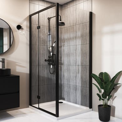 1000x700mm Black 8mm Glass Rectangular Hinged Shower Enclosure - Pavo