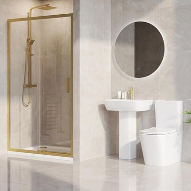 1200 x 800mm Brass Rectangular Sliding Door Shower Enclosure Suite with Toilet and Basin
