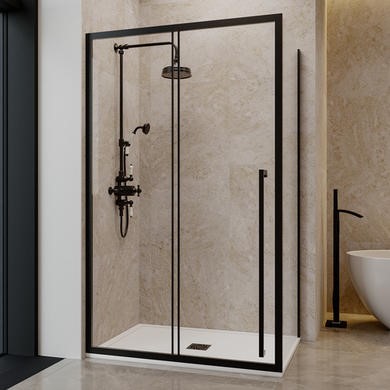 1200x800mm Black 8mm Glass Rectangular Shower Enclosure with Extended Handle - Pavo