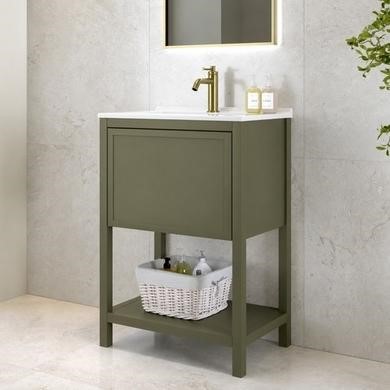 600mm Green Freestanding Vanity Unit with Basin - Perla