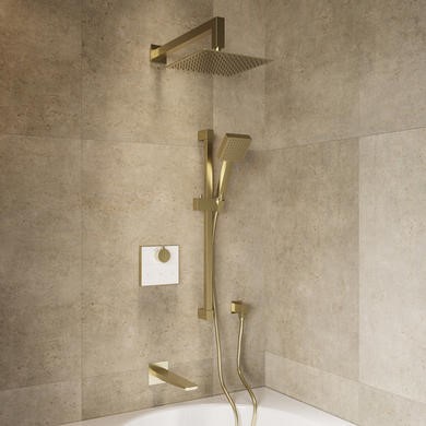 Brushed Brass 3 Outlet Concealed Mixer Shower Set With Bath Filler Spout & Hand Shower