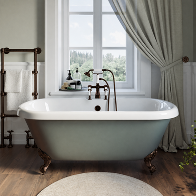 Freestanding Light Green Double Ended Roll Top Bath with Bronze Feet 1515 x 740mm - Park