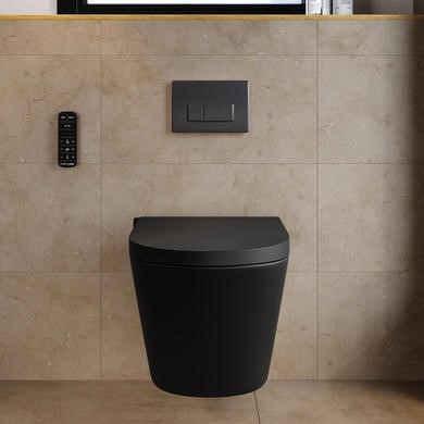 Matt Black Wall Hung Smart Bidet Japanese Toilet & 820mm Frame Cistern with Gunmetal Grey