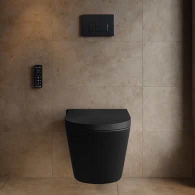 Matt Black Wall Hung Smart Bidet Japanese Toilet & 1160mm Frame Cistern with Matt Black