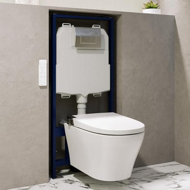 Wall Hung Smart Bidet Japanese Toilet with Heated Seat & 1160mm Frame Cistern and Chrome