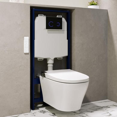 Wall Hung Smart Bidet Japanese Toilet with Heated Seat & 1160mm Frame Cistern and Black