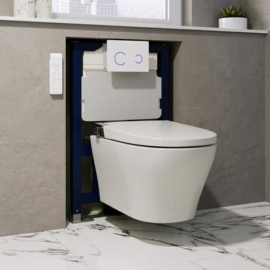 Wall Hung Smart Bidet Japanese Toilet with Heated Seat & 820mm Frame Cistern and White
