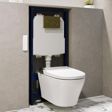 Wall Hung Smart Bidet Japanese Toilet with Heated Seat & 1160mm Frame Cistern and Brass