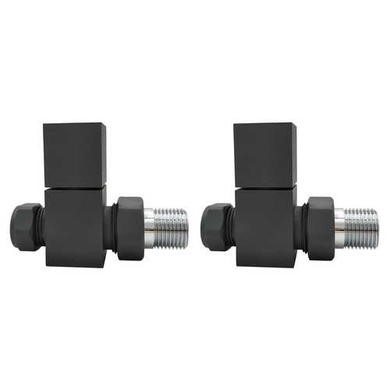 ONLY OPENED - Anthracite Square Straight Radiator Valves - For Pipework Which Comes From