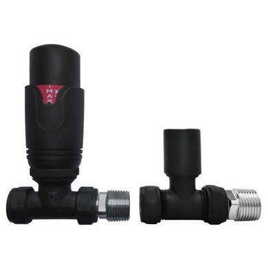 ONLY OPENED - Matt Black Thermostatic Straight Radiator Valves - For Pipework Which Comes