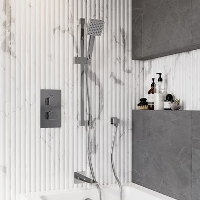 Chrome 2 Outlet Thermostatic Bath Mixer Shower Set With Hand Shower and Bath Filler Spout