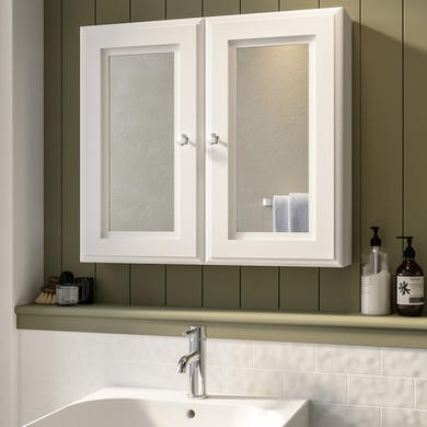 Double Door White Bathroom Mirror Cabinet 667 x 600mm - Westbury