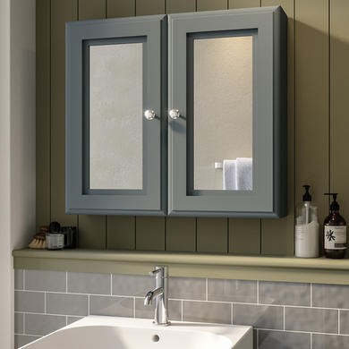 Double Door Dark Grey Bathroom Mirror Cabinet 667 x 600mm - Westbury