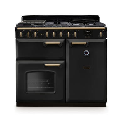 Rangemaster Classic Deluxe 100cm Dual Fuel Range Cooker - Charcoal Black & Brass