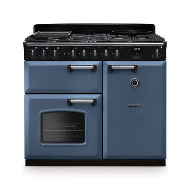 Rangemaster Classic Deluxe 100cm Dual Fuel Range Cooker - Stone Blue & Chrome