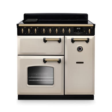 Rangemaster Classic Deluxe 90cm Dual Fuel Range Cooker - Pale Cream & Brass