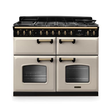 Rangemaster Classic Deluxe 110cm Base Cavity Dual Fuel Range Cooker - Pale Cream & Brass