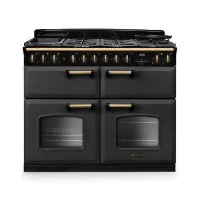 Rangemaster Classic Deluxe 110cm Base Cavity Dual Fuel Range Cooker - Slate & Brass
