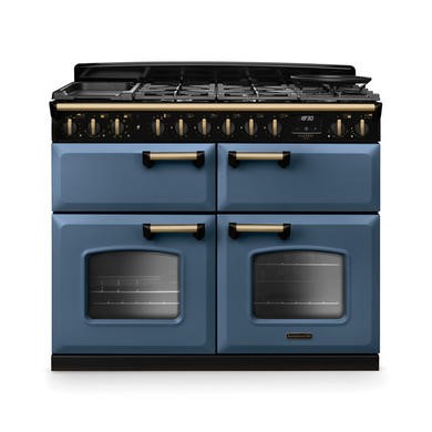 Rangemaster Classic Deluxe 110cm Base Cavity Dual Fuel Range Cooker - Stone Blue & Brass