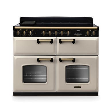 Rangemaster Classic Deluxe 110cm Base Cavity Induction Range Cooker - Pale Cream & Brass