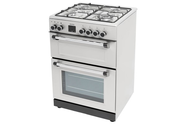 electriQ 60cm Double Oven Dual Fuel Cooker - Silver