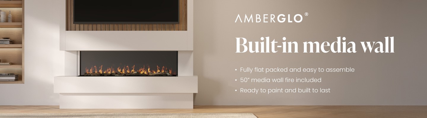 Media wall with electric fire 