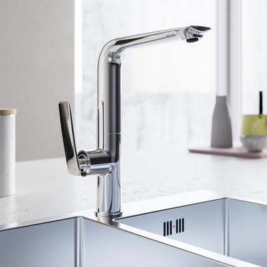 Chrome Single Lever Square Kitchen Mixer Tap - Enza Finch