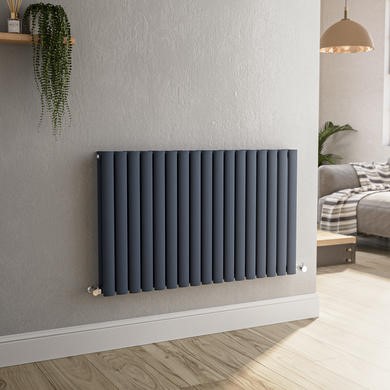 GRADE A1 - Sorrento Anthracite Horizontal Oval Designer Radiator 600x1003mm Double Panel