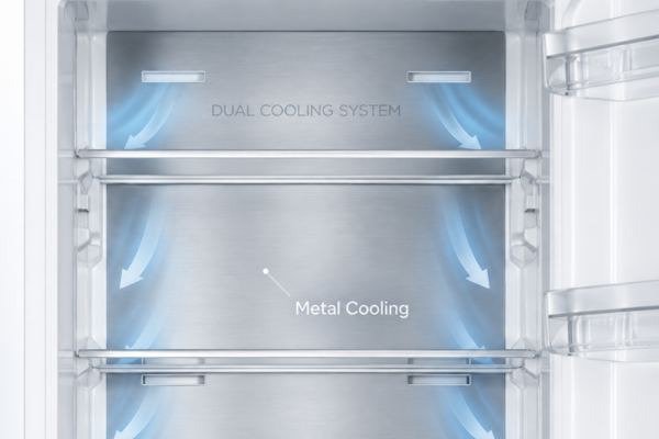 Metal cooling backwall inside the DeSantii integrated fridge