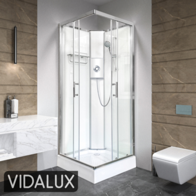 Vidalux 900x900mm White Square Electric Shower Cabin with 9.5kw Triton Electric Shower