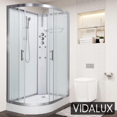 Vidalux Pure -1200x800mm White Right-Hand Offset Quadrant Shower Cabin with Hydro Shower