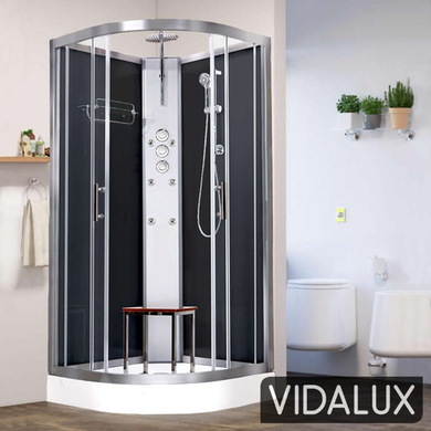 Vidalux Pure - 800x800mm Black Quadrant Shower Cabin with Hydro Shower Set with Shower