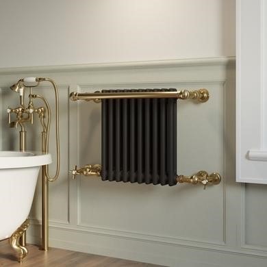 ONLY OPENED - Black and Brass Traditional Column Radiator with Towel Rail 510 x 740mm -