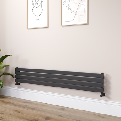 Riace Linea Midnight Black Flat Designer Radiator 280x1800mm Single Panel 1898 BTU -
