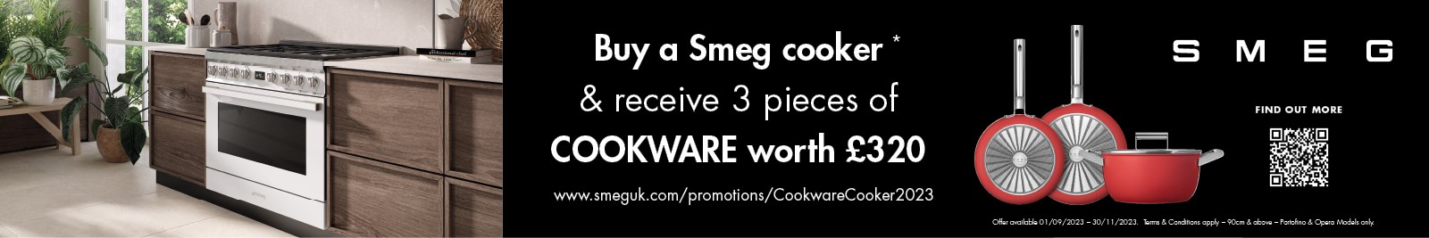 Claim a free pan set with selected Smeg range cookers.
