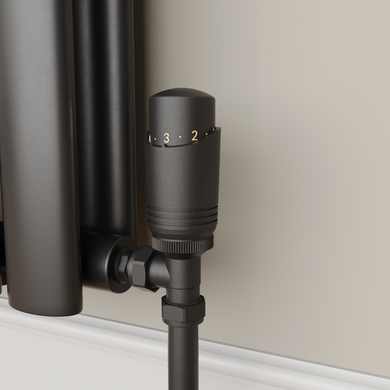 Refurbished - Elego Matte Black Modern TRV Angled Thermostatic Radiator Valves With