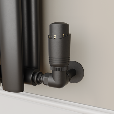 Refurbished - Elego Matte Black Modern TRV Corner Thermostatic Radiator Valves With